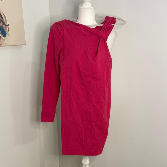 Mango Fuchsia One-Shoulder Long Sleeve Dress - Picture 1 of 6